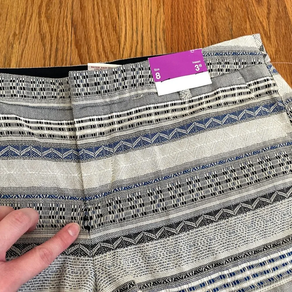 NEW NWT MERONA Aztec Stripe Chino Knit Shorts Cream Beige Tan Tribal Geometric 8